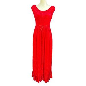 Vintage 1970s Tootique Bohemian Red Embossed Polyester Unique Dress